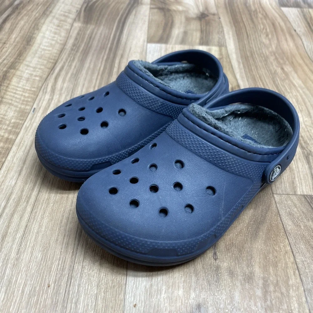 CROCS Dual Comfort Toddler Size 13c Navy Blue Fleece Lined Slip On Clog‎ Shoes